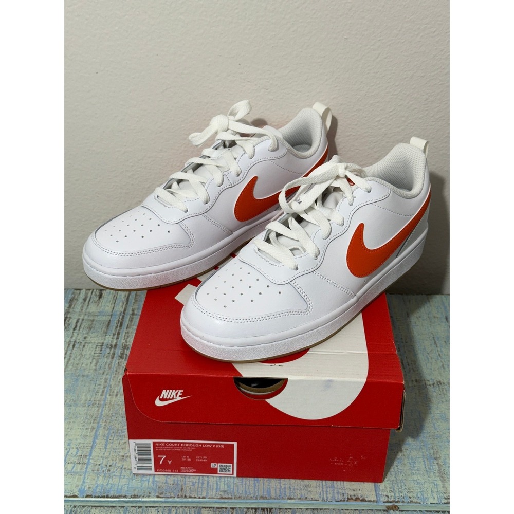 Nike Court Borough Low 2 Kids Shoes White Orange BQ5448 114 Size 7Y
